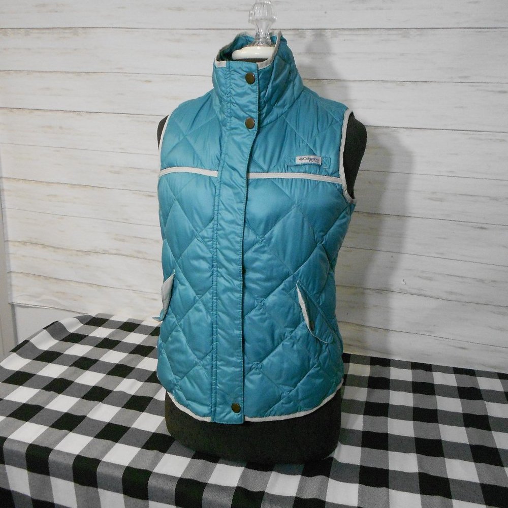 COLUMBIA PFG Sz. X-SMALL XS Women Teal Gray Puffer Vest PRO FISHING GEAR Jacket